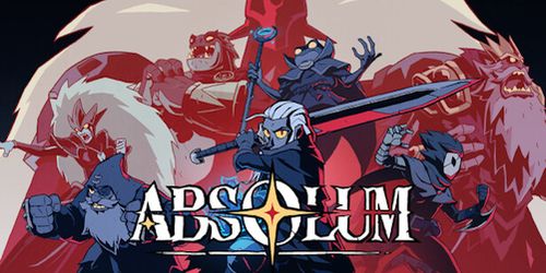 cover art for the Absolum game on Steam. There are four varied characters in the foreground (in a blue shading), overlaid on top of some large and powerful looking characters in the background (in a red shading)