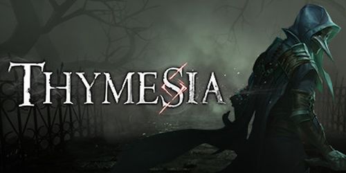 A spooky night scene with a cloaked character in some kind of plague mask, standing in front of what might be an old decrepit cemetery.

In front of the scene is the stylized text "THYMESIA"